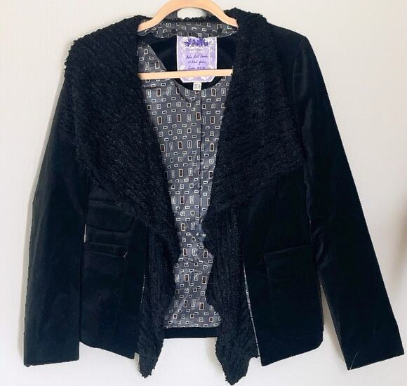 Robyn Hung Jackets & Blazers - Vintage 90s Robyn Hung Dark Academia Black Velvet Open Front Blazer Jacket S